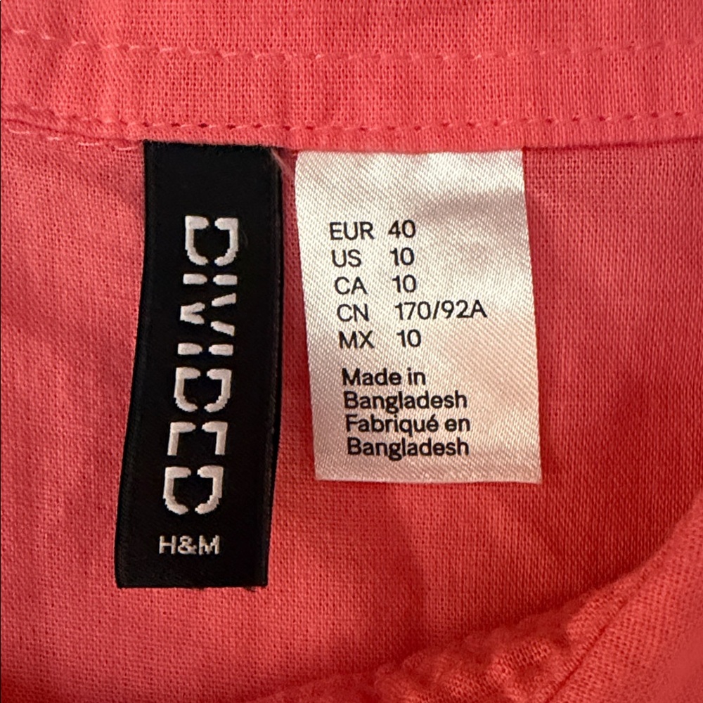 Divided H&M Coral Lightweight Crinkle Texture Button-Down Relaxed Fit Summer - Picture 2 of 5